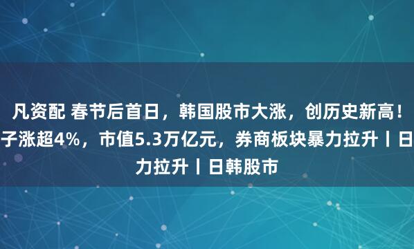 凡资配 春节后首日，韩国股市大涨，创历史新高！三星电子涨超4%，市值5.3万亿元，券商板块暴力拉升丨日韩股市